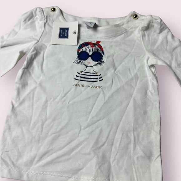 NWT Baby Janie And Jack Girl In Sunglasses White 3/4 Sleeve Top Gold Accents - Picture 5 of 8